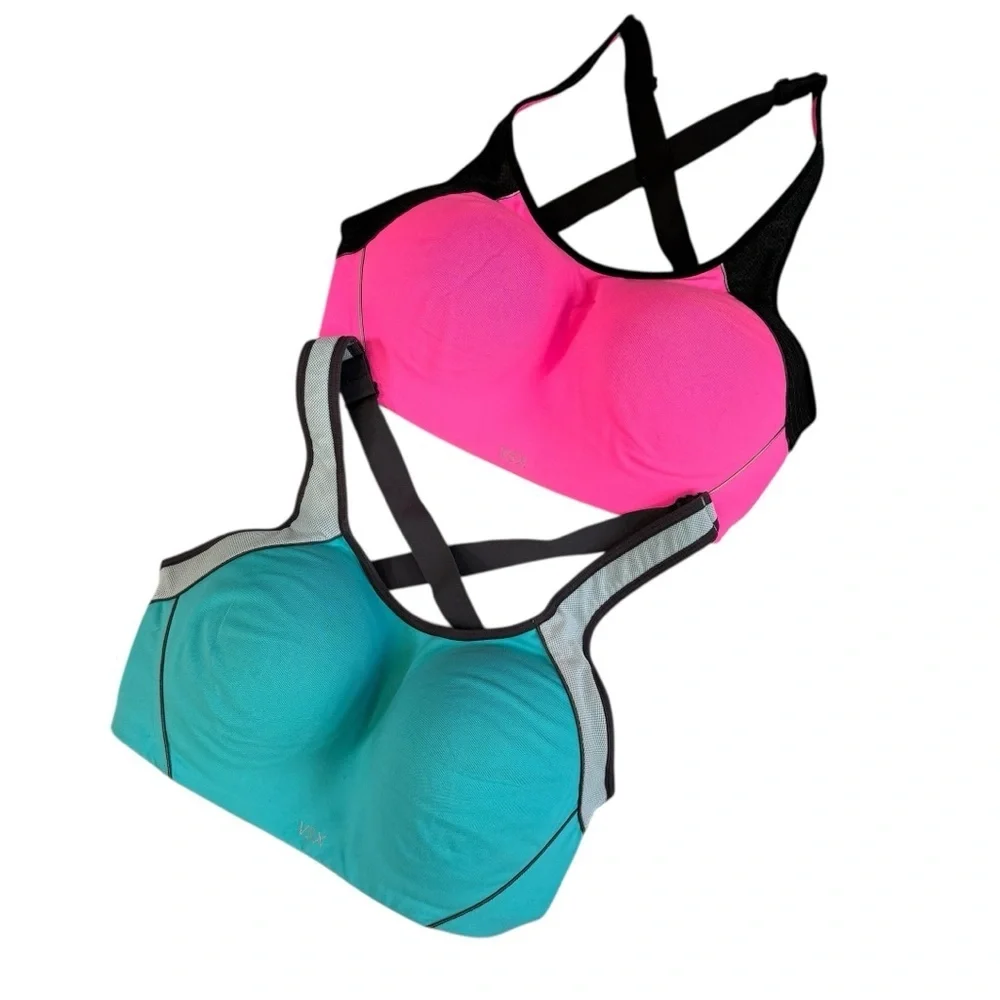 Victoria’s Secret VSX Sport Pink and Teal Set of 2 Sports Bras 34DD #2066